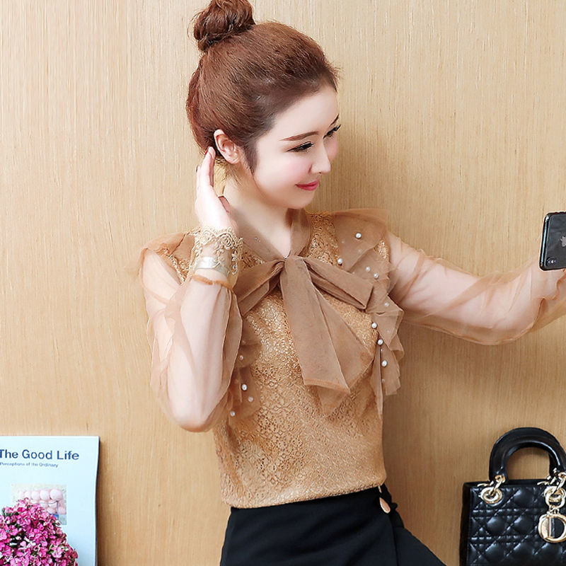 Spring Summer Korea Fashion Women Chiffon Shirt Sweet Cute Ladies Tops Plus Size Lace Blouses Elegant slim D224 210512