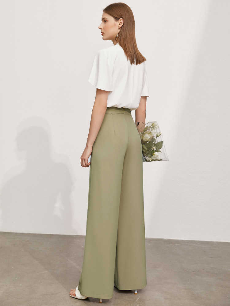 Minimalism Summer Causal Pants For Women Offical Lady High Waist Loose Women's Trousers Fashion 12130231 210527