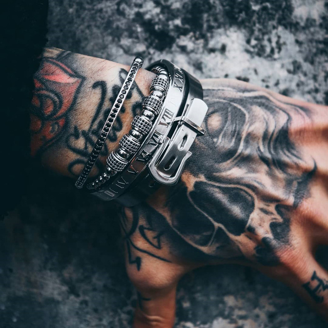 3pcs/set+Roman numeral titanium steel bracelet couple Charm bracelet/crown/for lovers/bracelets for women men luxury jewelry tainless Gift Valentine&#