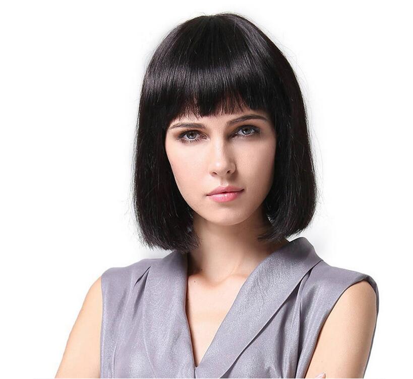Top sell Simulation braizilian human hair short bob cut style with bang full wig women wigs