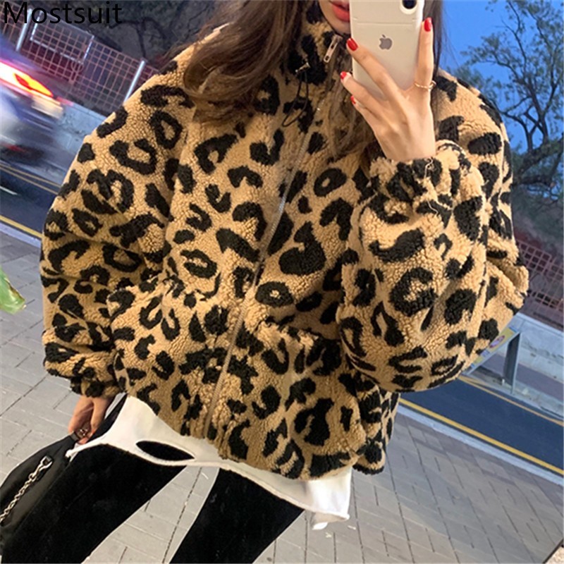 Winter Thick Leopard Women Coat Jacket Warm Korean Zip-up Long Sleeve Stand Collar Loose Fashion Female Coats 210518, White
Winter Thick Leopard Women Coat Jacket Warm Korean Zip-up Long Sleeve Stand Collar Loose Fashion Female Coats 210518, White