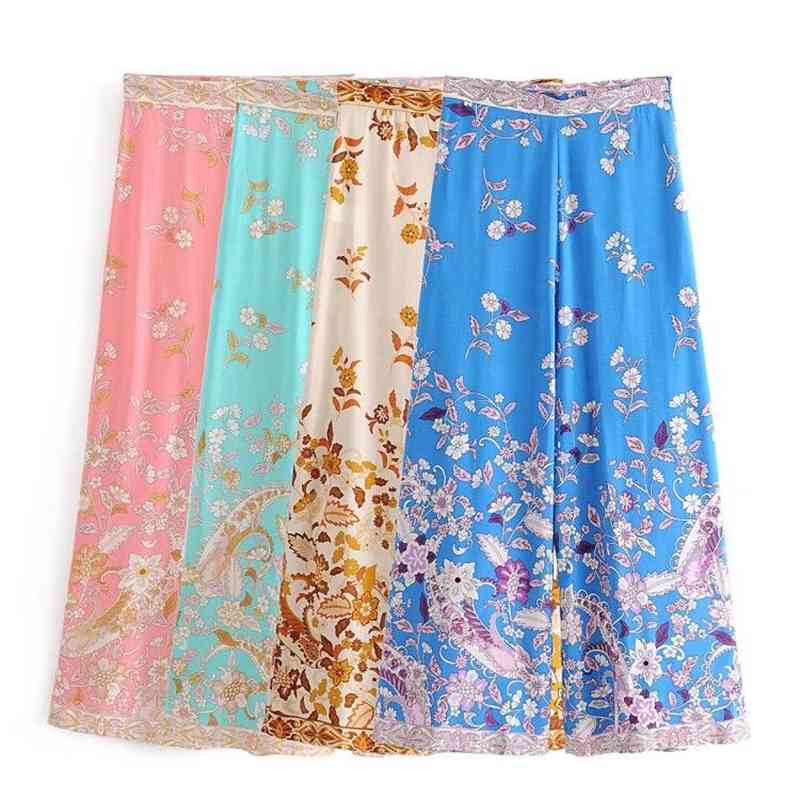 BOHO Yellow Grass Flower print Wide Leg Pants Cotton Hippie Woman Holiday High Waist Loose Full length Trousers Casual 210429