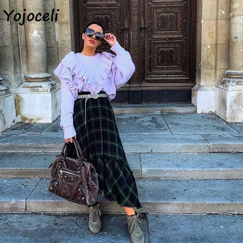 Yojoceli streetwear cute ruffle sweater women o neck cool knit pullover jumper 210609