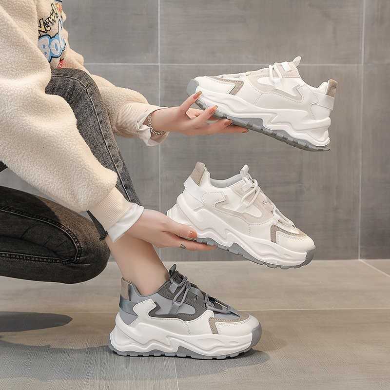 New Women's Spring Platform Chunky Sneakers,gray Brown Sports Shoes,comfort Casual High Sneaker Women Vulcanize Sneakers Y0907