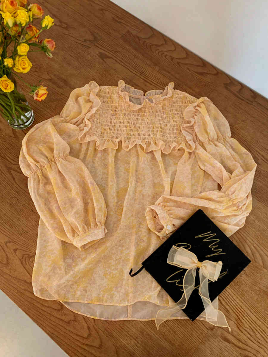 Nomikuma Chic Ruffled Collar Women Shirt Korean Floral Causal Blouse Tops Spring New Puff Sleeve Blusas Mujer De Moda 6F557 210427