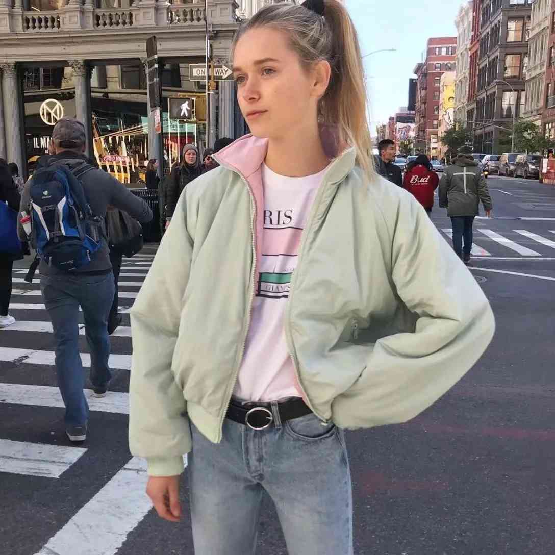 oversize Winter plaid parkas fashion reversible baseball bomber jacket long sleeve stand collar ladies Thick Down 210521