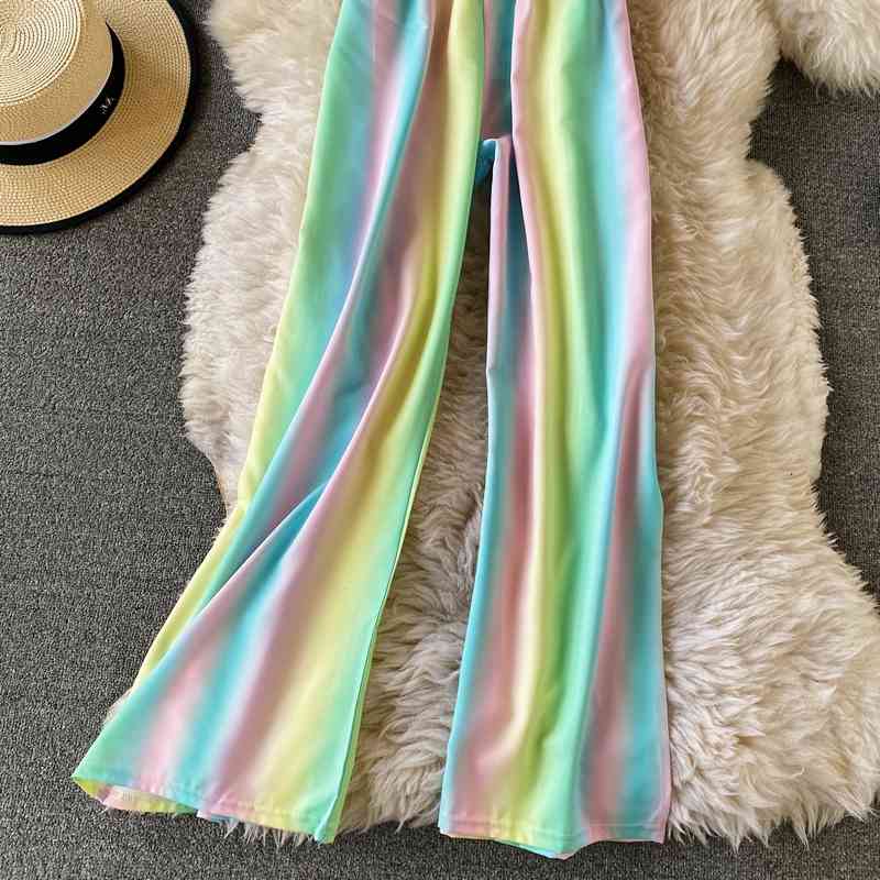 Pants & Capris Summer Thin Loose Elastic Waist Rainbow Wide-leg Pant Women Casual Gradient Color Straight Mujer Pantalones 210429