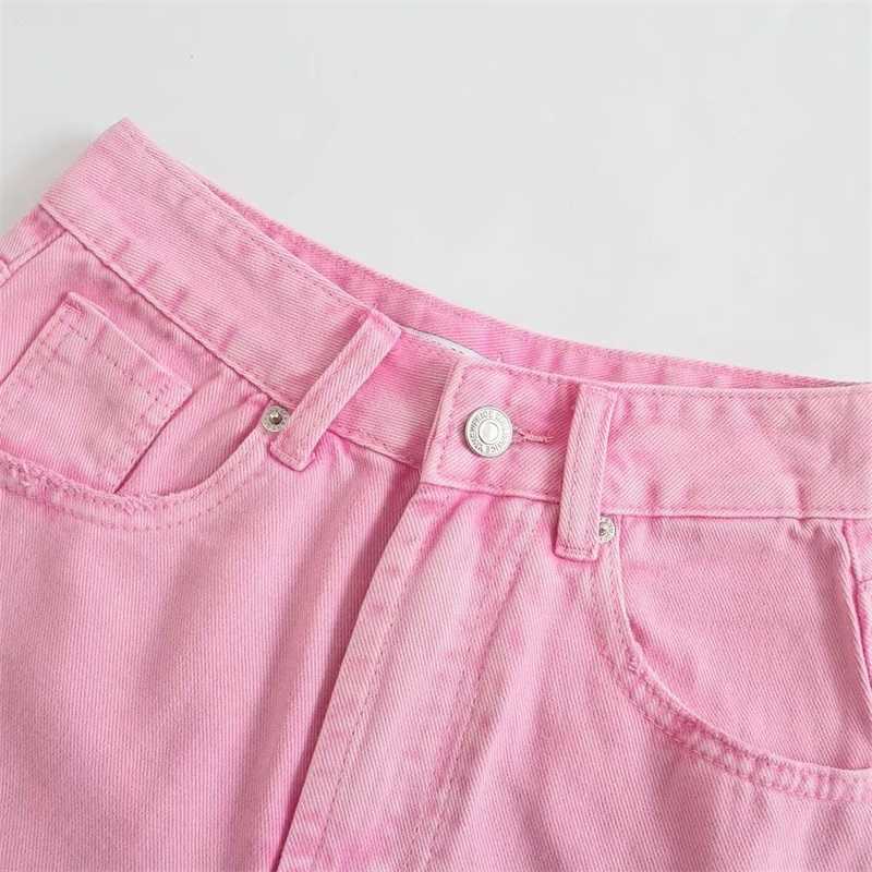 TRAF Women Fashion Solid Color Denim Shorts Retro High Waist Button Placket Short Jeans Streetwear 210714