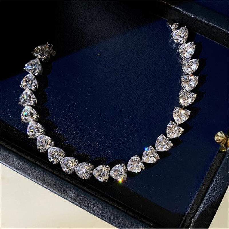 Choucong Brand Ins Top Sell Sweet Cut Wedding Bracelets 18K White Gold Fill High Quality Full Heart Shape 5A Zircon Moissanite Diamond Party Women Ban