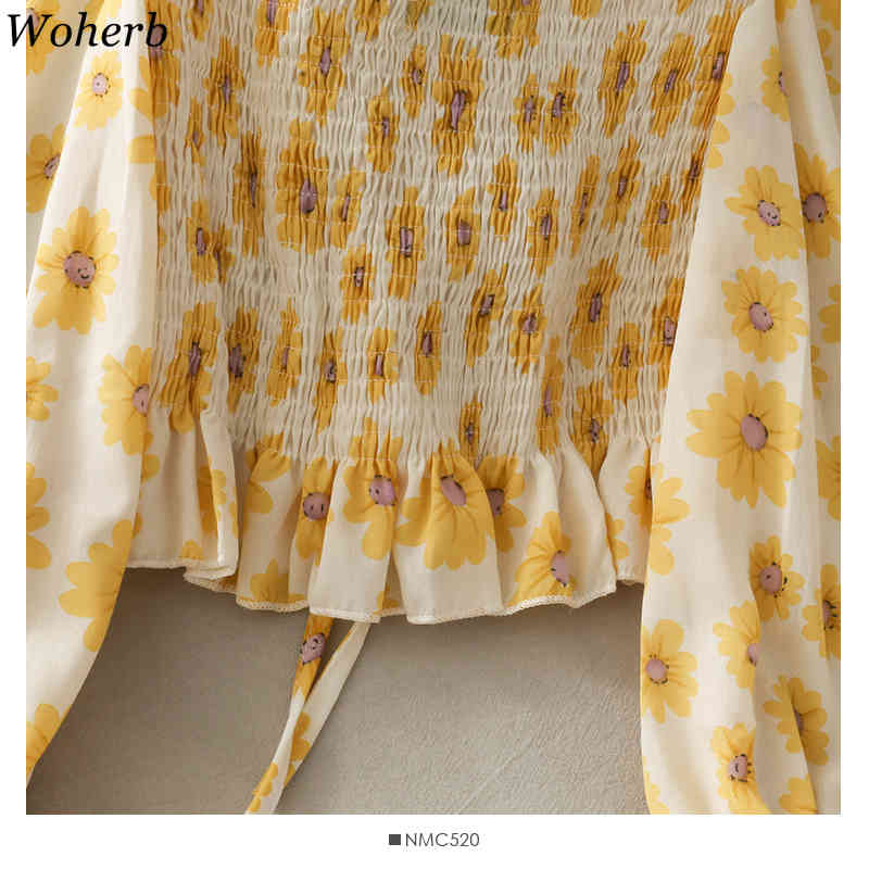 Short Women Tops and Blouses Long Sleeve Crop Top Blusas Mujer Fashion Floral Print Vintage Sexy Ropa 210519