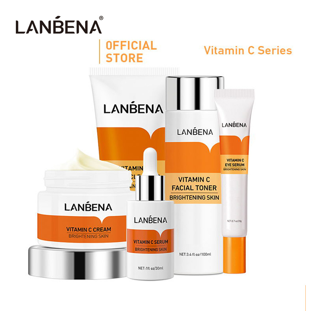 Lanbena Vitamine C Whitening Face Care Set sérum Facial Cream Eye Toner Toner Bioaqua VC Essence Cleanser Freckle Whitening 5pcs