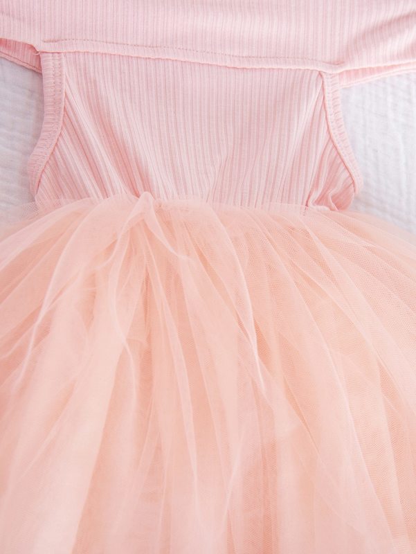 Toddler Girls Off Shoulder Mesh Panel Dress SHE