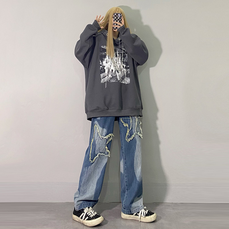 Big Hand Flower Appliques Jeans Women's Spring Straight Wash Multi-layer Wide Leg Denim Pants Female 5B350 210427