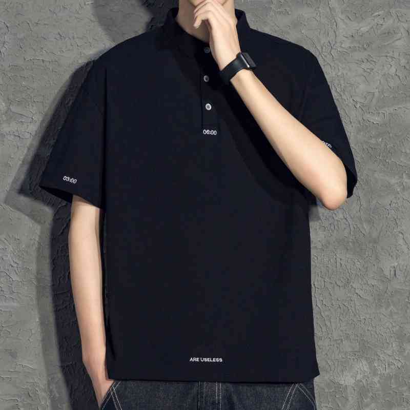 Summer polo men' fashion brand embroidery simple trend Lapel short sleeve T- casual loose bottomed shirt, Black 
Summer polo men' fashion brand embroidery simple trend Lapel short sleeve T- casual loose bottomed shirt, Black