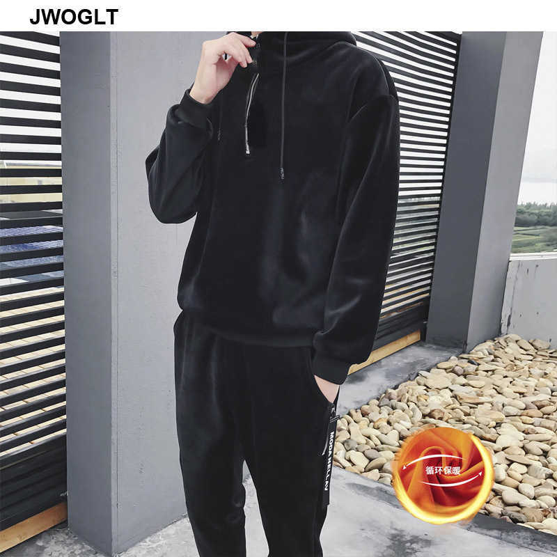 Autumn Winter Soft Warm Men Velour Tracksuit Korean Fashion Gold Velvet Track Suit Hoody Hoodies and Jogger Pants 2Pieces Outfit 210528