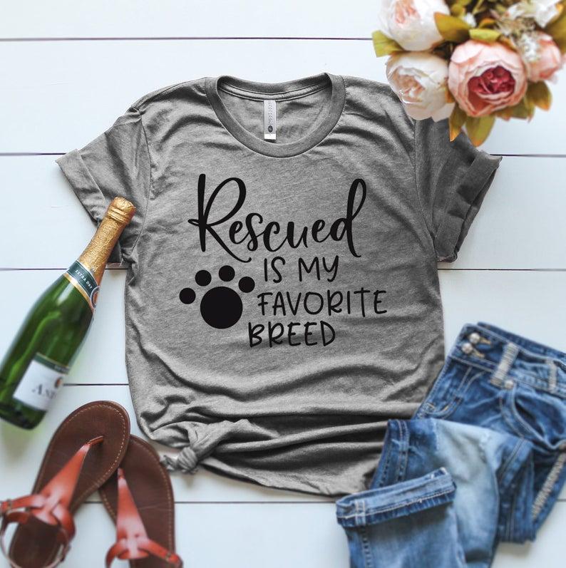 

Women' T-Shirt Rescued Is My Favorite Breed Graphic And Letter Cat Mom Mama Mother Tshirt Top Tees Drop Harajuku Tops Goth, Black