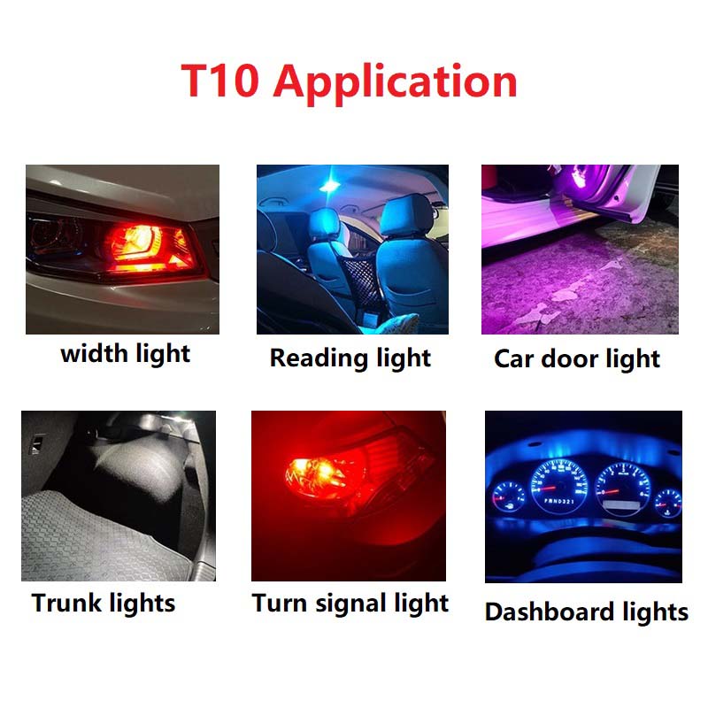 10PCS/Set T10 W5W WY5W 168 501 192 2825 COB LED Light Car Lamps Parking Side Door Bulb Instrument Lamp Auto License Plate Lights