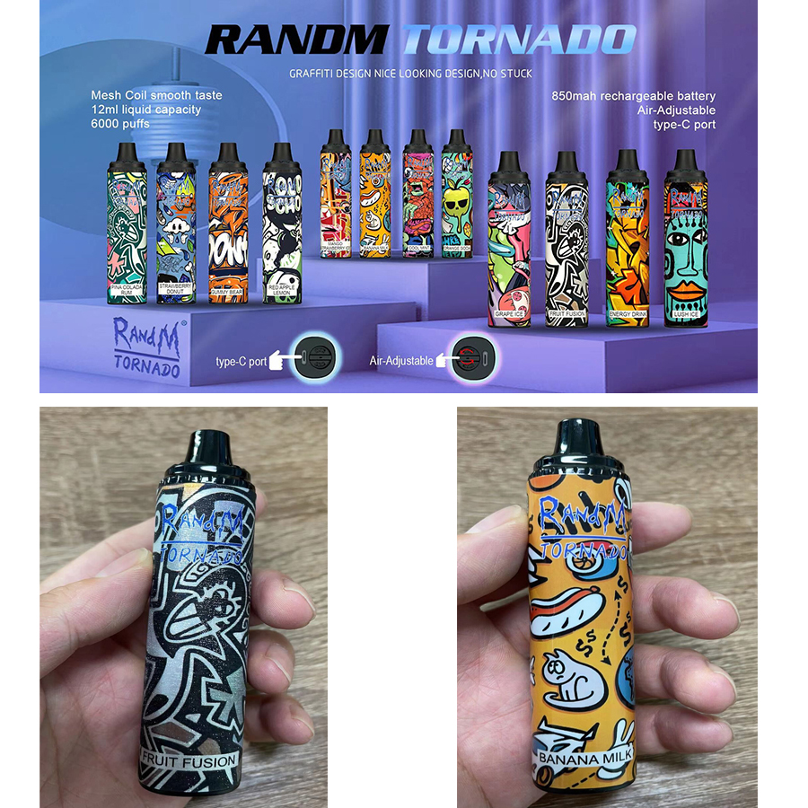 RANDM TORNADO 6000 PUFFS E-Cigarette Disposable Vape Pen Device Pod 12ml Capatity 850mah Battery Recharge Type-C Port Air-Adjust Flow 0268251
RANDM TORNADO 6000 PUFFS E-Cigarette Disposable Vape Pen Device Pod 12ml Capatity 850mah Battery Recharge Type-C Port Air-Adjust Flow 0268251
