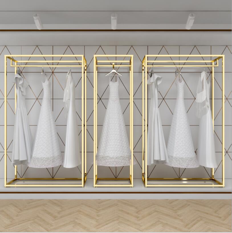 Wedding dress rack high grade display frame Commercial Furniture floor type gold special studio dresses shelf iron clothing store clothes racks