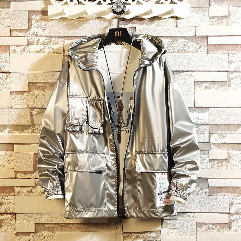 Men's Jackets Hip Hop Bright Hooded Men Sun Protection Clothing Multi-pocket Windproof Outwear Coats Spring Summer Fashion Jacket, Silver
Men's Jackets Hip Hop Bright Hooded Men Sun Protection Clothing Multi-pocket Windproof Outwear Coats Spring Summer Fashion Jacket, Silver