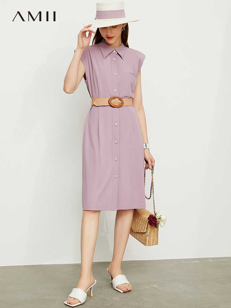 Minimalism Summer Temperament Dress For Women Fashion Aline Women's Offical Lady Lapel Female 12170317 210527