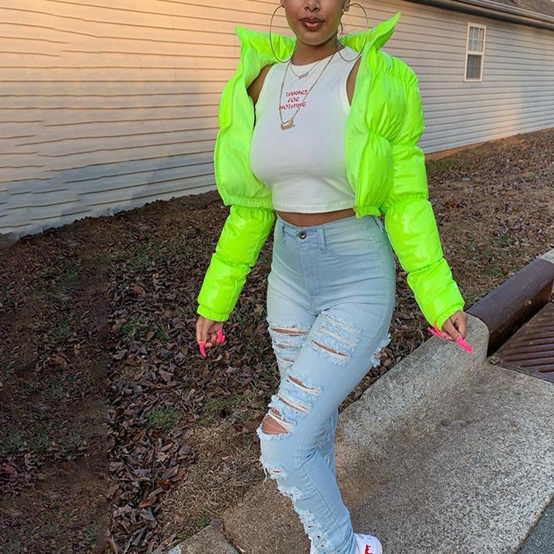 Women's Down & Parkas Faux PU Leather Bubble Puffer Jacket Winter Warm Women Coats Long Sleeve Outerwear Zipper Casual Slim Coat G2997