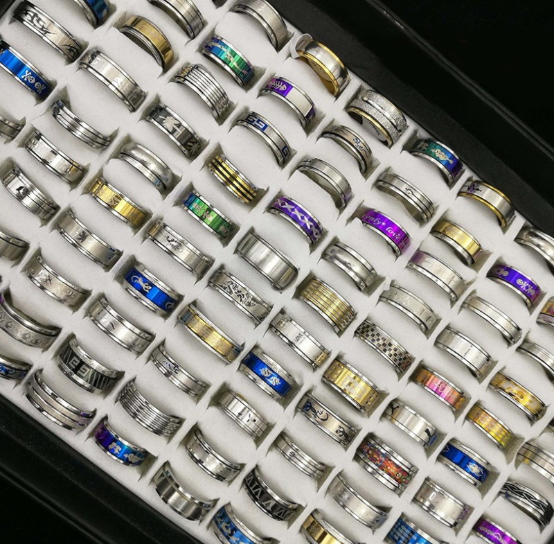 bulk 100pcs women ring set stainless steel gold silver couple black rings men jewelry gift wedding band party