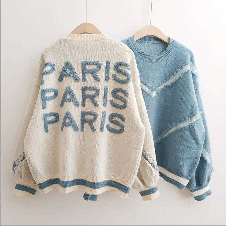 Qooth Women Fashion Pull Sweaters Casual Striped Tassel Jumpers Letters Pullovers Knitted Loose QH1778 210609