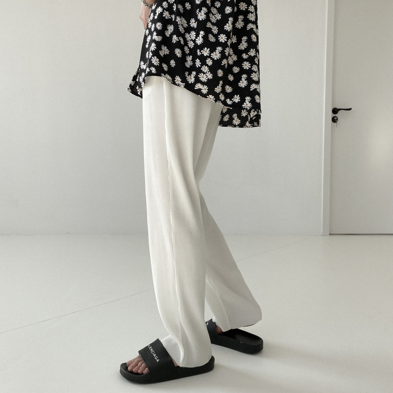 IEFB Pleated Pants Men's Casual Pants Loose Straight Wide Leg Trousers Korean White Pants Trend Elastic Trousers 9Y6983 210524