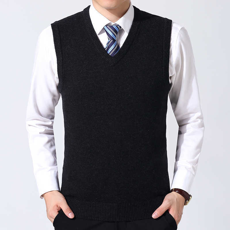Man Cashmere Vest Casual Solid Color Sleeveless Sweater V-Neck Male Knit Clothing Pullovers Jumper Y0907