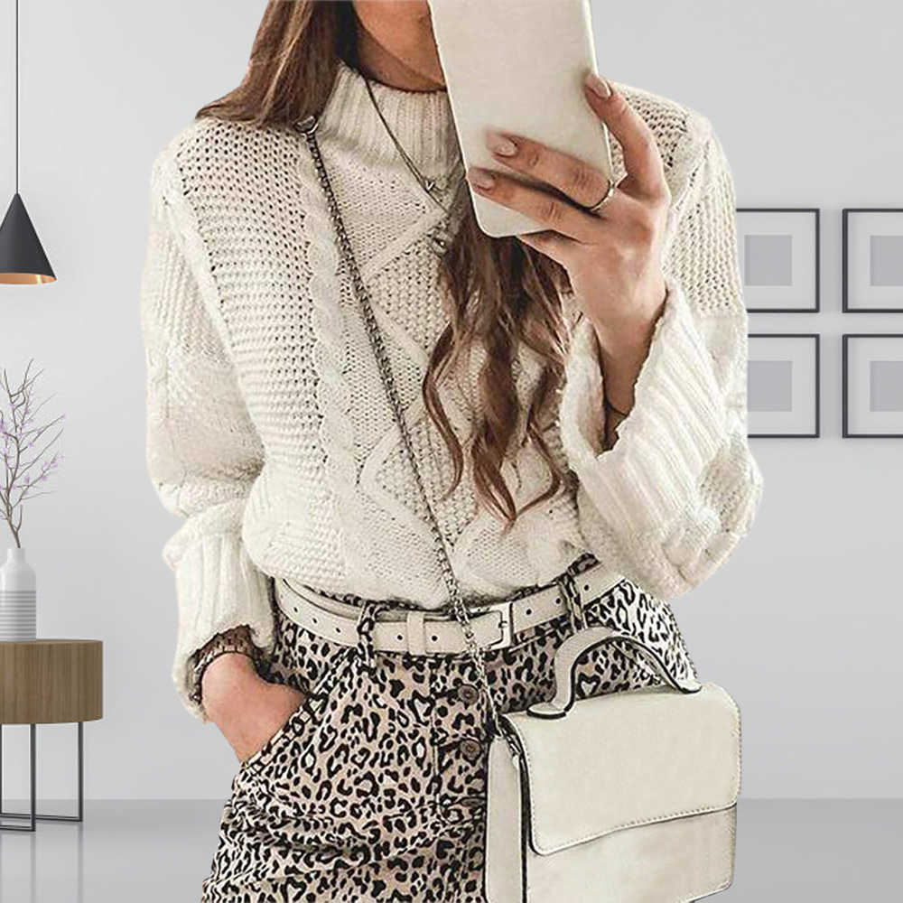 Autumn winter women vintage loose Turtleneck pullover ladies long sleeve WhiteTwist Knit thick Warm sweater sweter mujer 210604