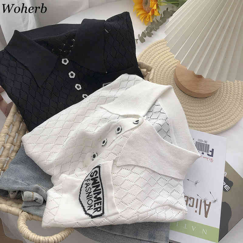 Summer Solid Women Pullover Sweater Short Sleeve Letter Print Hollow Basic Knitwear Casual Fashion Vintage Ladies Jumper 210519