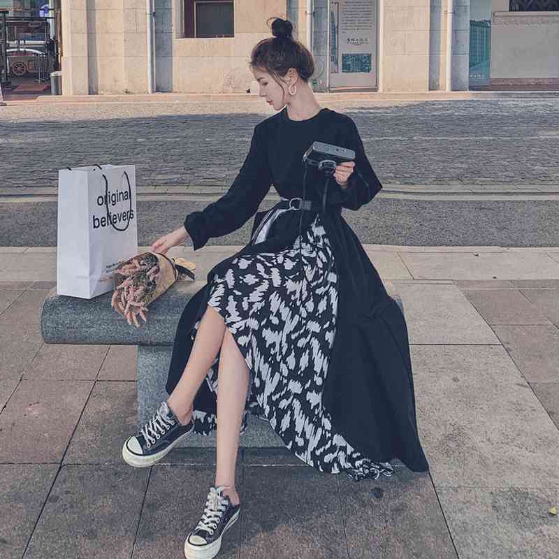 Street Style Irregular Full Sleeve Women Party Dress O Neck Fold Ladies Long Dresses Spring Chic Plus Size Female Robe 210521