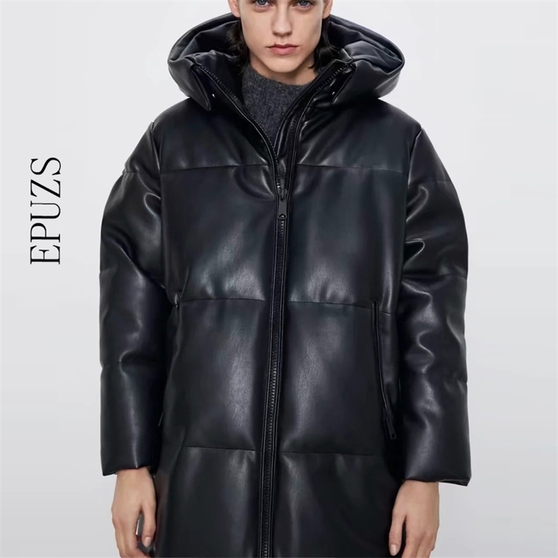 Winter coat Hooded Padded PU parka women Faux leather down jacket female loose zipper overcoat casual warm long coats 211108, Black
Winter coat Hooded Padded PU parka women Faux leather down jacket female loose zipper overcoat casual warm long coats 211108, Black