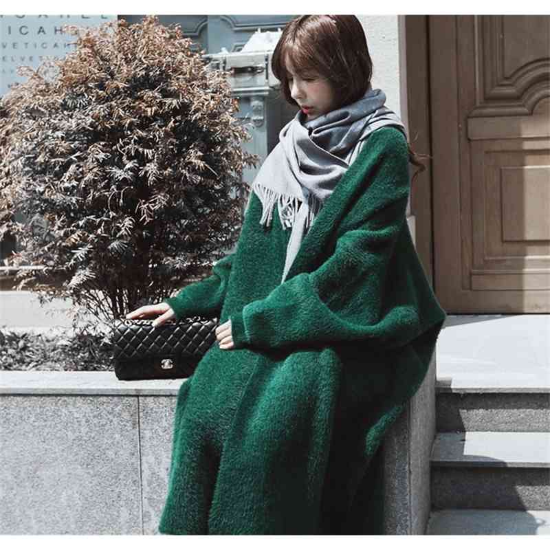 Fashion Long Cardigan Women Autumn And Winter Mohair Loose Knit Sweater Female Casual Oversized Jacket Coat 210520