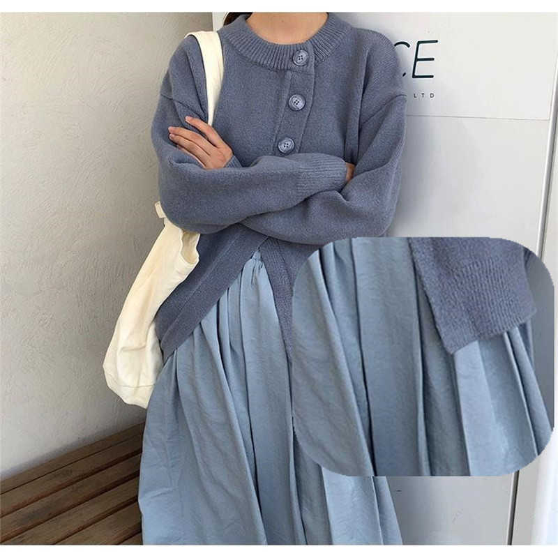 Spring And Summer Long Haze Blue Skirts Women High-Waisted Harajuku Elelgant Skits Japanese Style Campus Long Skirts 210619wtt
