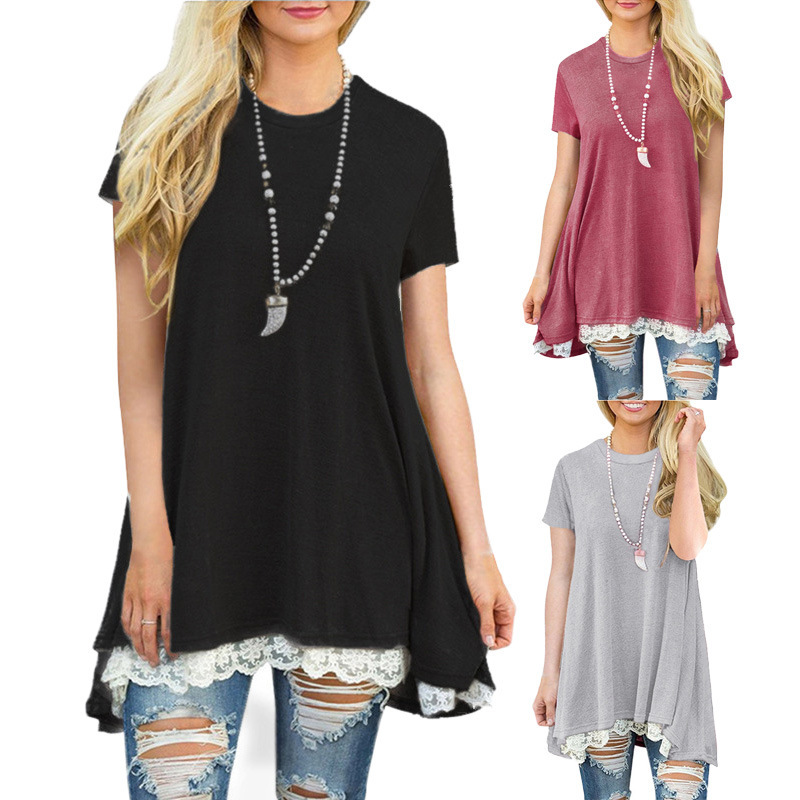 Spring Summer Women Dress Lace Splicing Fashion Women's Plus Size Long Sleeve Vintage Black Red Blue Casual es 210428