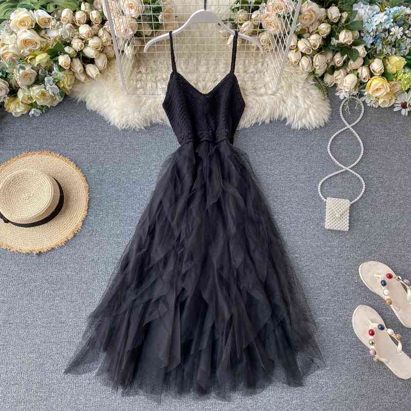 Bohemian Knitted Sexy V Neck Spaghetti Strap Summer Midi Long Dress Asymmetrical Women Casual Beach Irregular Dress 210521