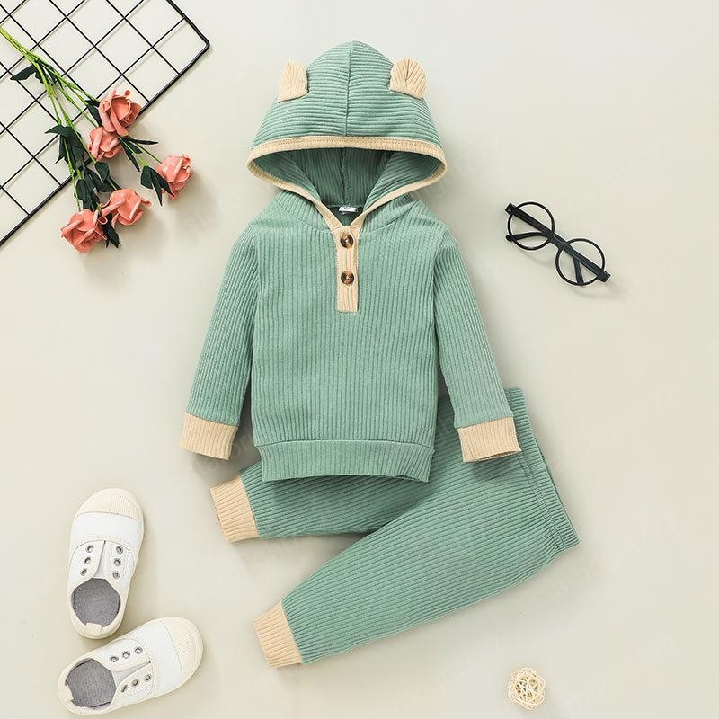 Baby Clothing Set Plain Hoodies+Pants Outfits Fall 2021 Children Boutique Clothes 0-2T Toddler Boys Girls Cotton Long Sleeves Suit