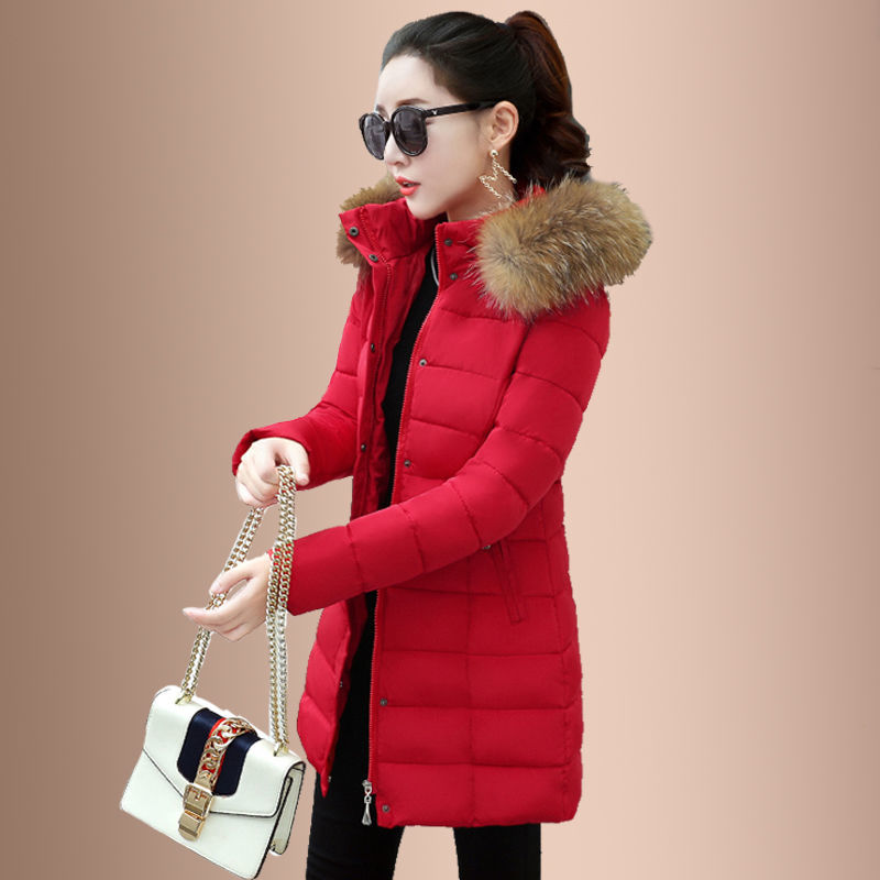 Korea Fashion Women Slim Parkas Warm Thicken Cotton Long Coat Hooded Ladies Winter Coats Lady Jackets Plus Size D254 210512