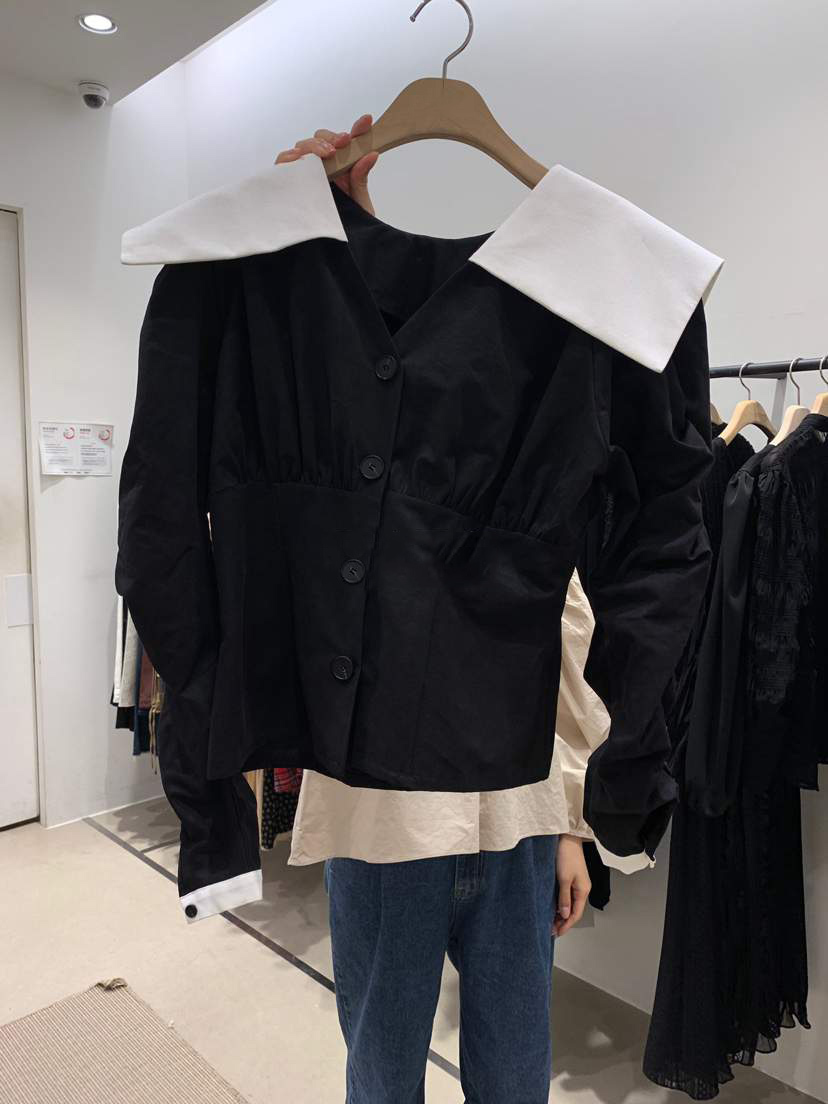 Nomikuma Korean Hit Color Patchwork Turn-down Collar Blouse Shirt Long Sleeve Elegant Women Tops Autumn New Blusas 6C544 210427