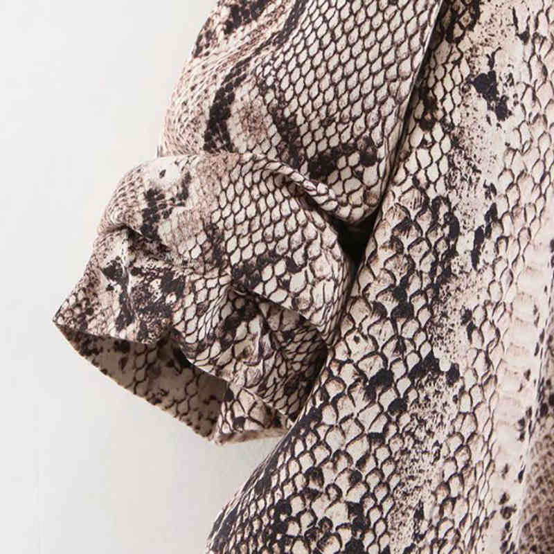 Women Chic Snake Print Blazer Suit Fashion Three Quarter Sleeve Jacket Female Vintage Animal Pockets Veste Femme 210515