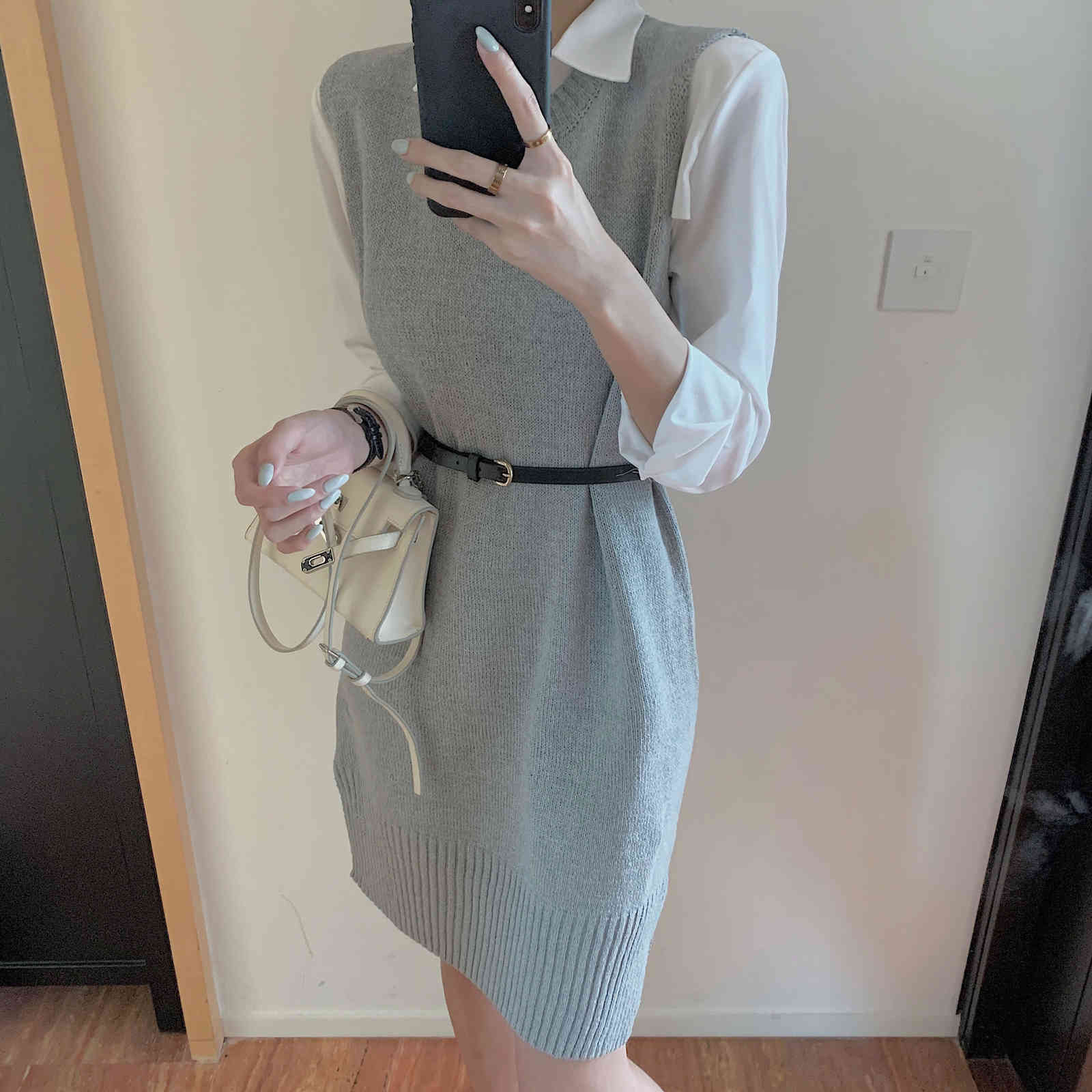 Autumn Winter long Knitted Women Sweaters vest Pullover Sleeveless Warm Casual Solid Dresses Vestido with belt 210519