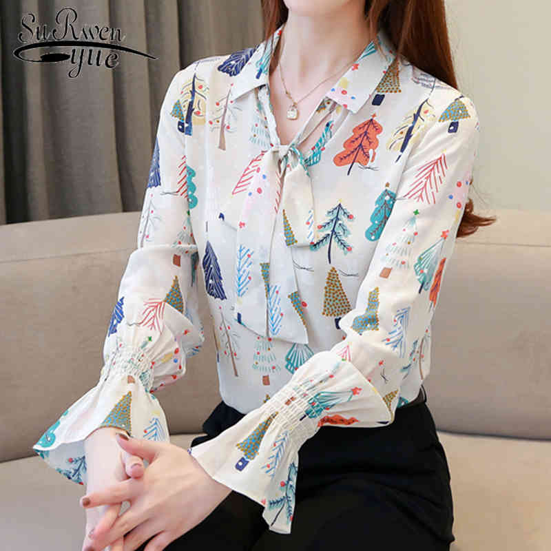 blusas mujer de moda blusa feminina dames blouses lange mouwen Bow Print silk womens tops and fall 7052 50 210427