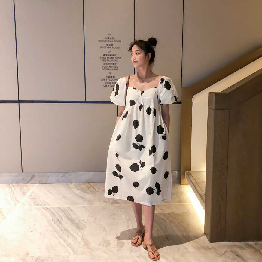 Pregnant Women's Dress Summer Fashion Square Collar Print Pluz Size Ladies Short Sleeve Cotton Women Clothing 210615