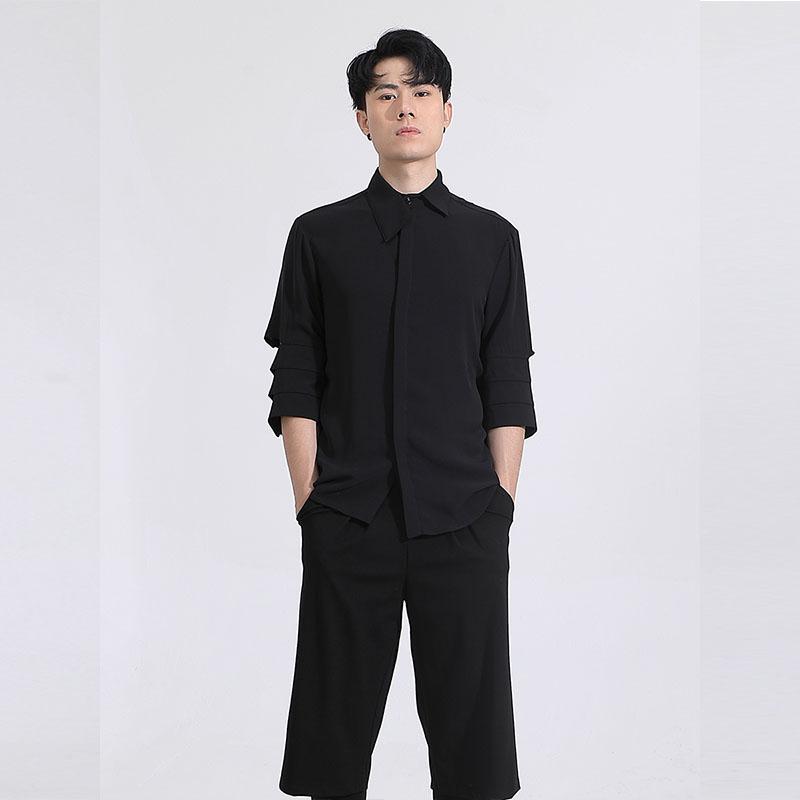 Summer Dark Department Of Personality Holes In The Three-dimensional Cut Stitching Slim Short-sleeved Shirt Man Men's Casual Shirts