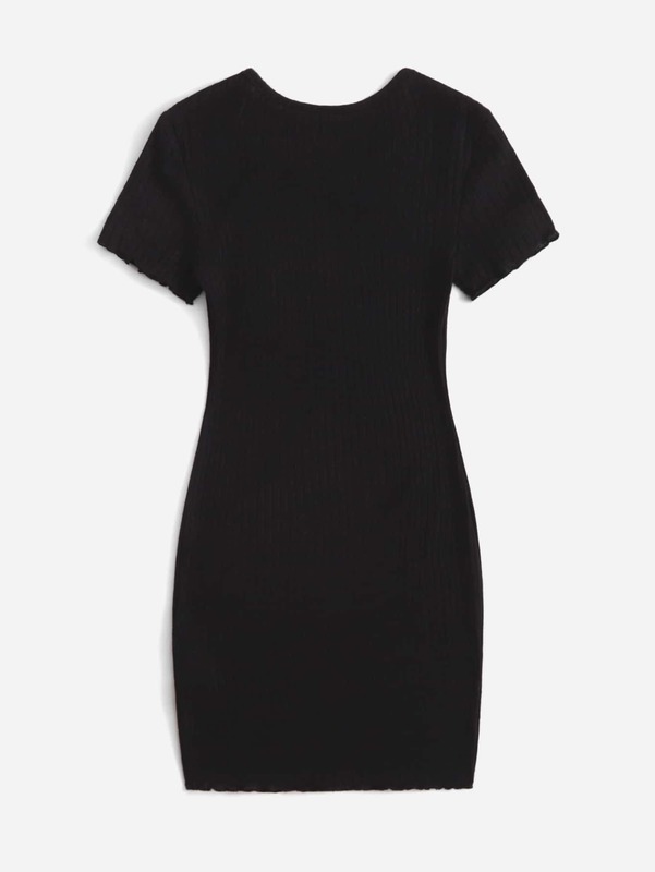 Girls Lettuce Trim Embroidery Letter Rib-knit Dress SHE