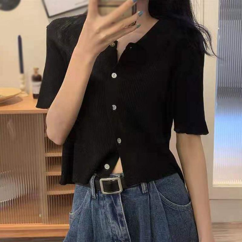 Women's T-Shirt Women T-Shirts Summer Short Sleeve T Shirts Cardigan Female Thin Solid Color Knitted Crop Top
Women's T-Shirt Women T-Shirts Summer Short Sleeve T Shirts Cardigan Female Thin Solid Color Knitted Crop Top