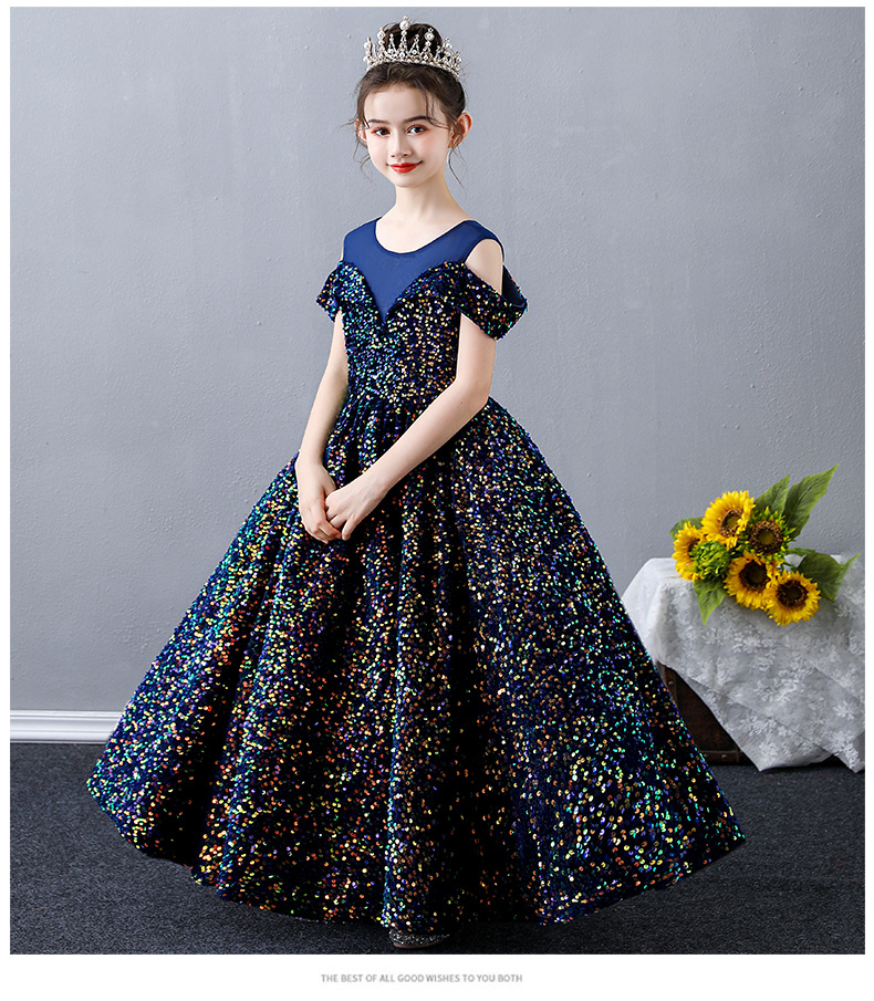 Flower Girl Formal Evening Party Dresses Sparkly Sequins Tulle Princess Gown Girls Long Wedding Junior Bridesmaid Clothes 2025