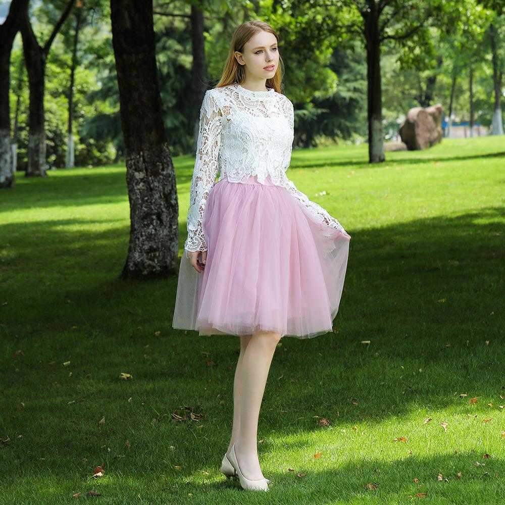 5 Layers 60cm Midi Tulle Skirt Princess Womens Adult Tutu Fashion Clothing Faldas Saia Femininas Jupe Summer Style 210619